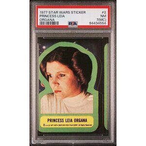 RARE MISCUT PSA 7 1977 OPC Star Wars Sticker #2 Princess Leia Organa